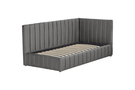 Pat Coral 90x200 cm Lada Depozitare Tapitat Catifea Gri Somiera Inclusa ( ML 2526 ) [3]