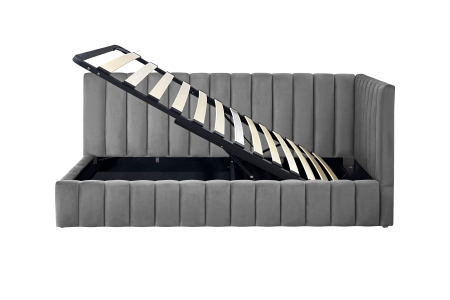 Pat Coral 90x200 cm Lada Depozitare Tapitat Catifea Gri Somiera Inclusa ( ML 2526 ) [2]