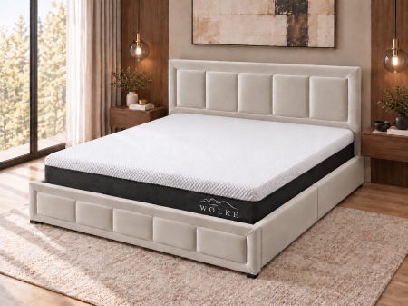 Paturi - Pat Daily 160x200 cm Lada Depozitare Tapitat Catifea Nuanta Crem Somiera Inclusa