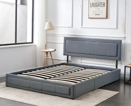 Produse - Pat Daily 160x200 cm Lada Depozitare Tapitat Catifea Nuanta Gri Somiera Inclusa