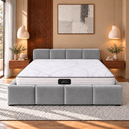 Paturi - Pat Giovanni 160x200 Tapitat Catifea Gri Somiera Inclusa
