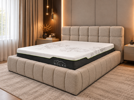 Paturi - Pat Grande 160x200 cm Tapitat Stofa Maro Deschis Somiera Inclusa