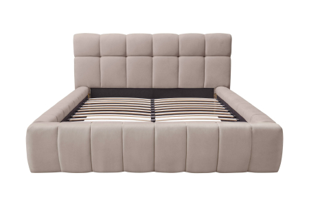 Produse - Pat Grande 180x200 cm Lada Depozitare Tapitat Stofa Maro Deschis Somiera Inclusa