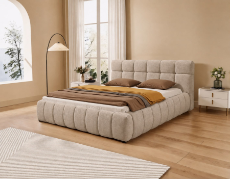 Produse - Pat Grande 180x200 cm Tapitat Stofa Maro Deschis Somiera Inclusa
