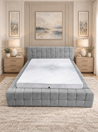 Paturi - Pat Grandiosso 160x200 Cu Lada De Depozitare Tapitat Catifea Gri
