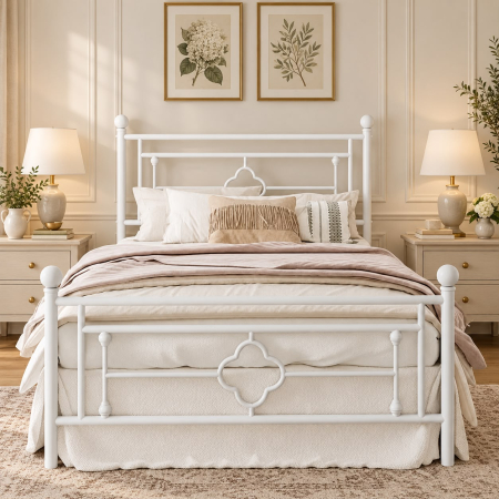 Paturi - Pat Home Metalic 160x200 cm Nuanta Alb Somiera Inclusa MB26