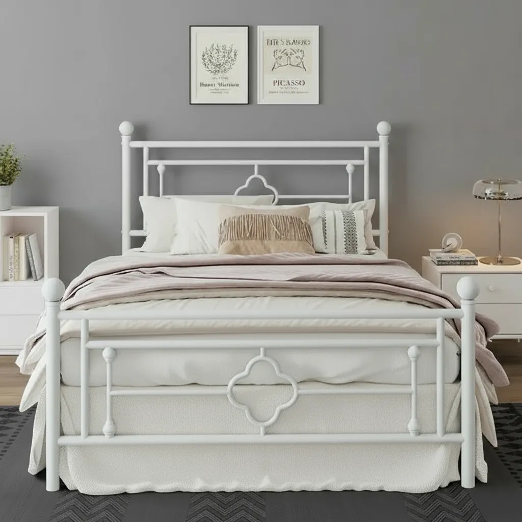 Paturi - Pat Home Metalic 160x200 cm Nuanta Alb Somiera Inclusa MB26