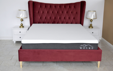 Paturi - Pat Lora 160x200 cm Tapitat Catifea Magenta Somiera Inclusa