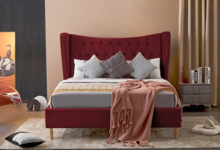 Paturi - Pat Lora 180x200 cm Tapitat Catifea Magenta Somiera Inclusa