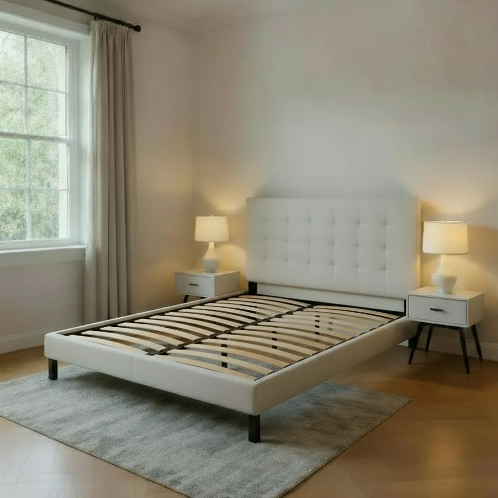 Paturi - Pat Mali 160x200 cm Tapitat Nuanta Crem Somiera Inclusa (cod L8)
