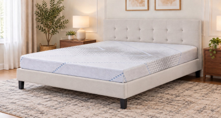Paturi - Pat Mali 160x200 cm Tapitat Nuanta Crem Somiera Inclusa (cod L8)