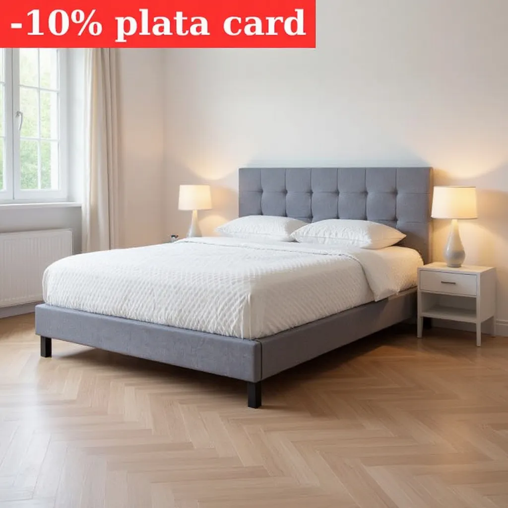 Paturi - Pat Mali 160x200 cm Tapitat Stofa Gri Somiera Inclusa (cod L8)