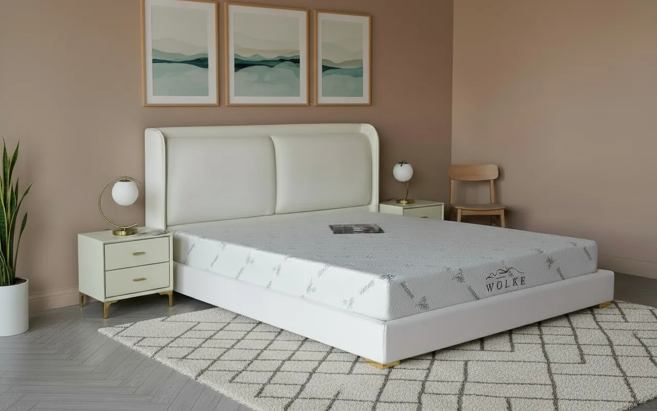 Paturi - Pat Marvis 180x200 cm Tapitat Catifea Nuanta Crem Somiera Inclusa (cod 8211)