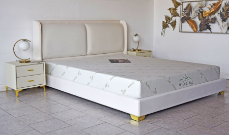 Pat Marvis 180x200 cm Tapitat Catifea Nuanta Crem Somiera Inclusa (cod 8211) [1]