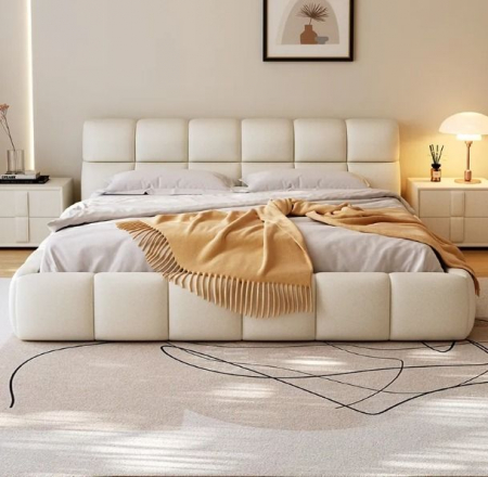 Produse - Pat Massiano 180x200 cm Tapitat Catifea Nuanta Crem Somiera Inclusa (cod A01)