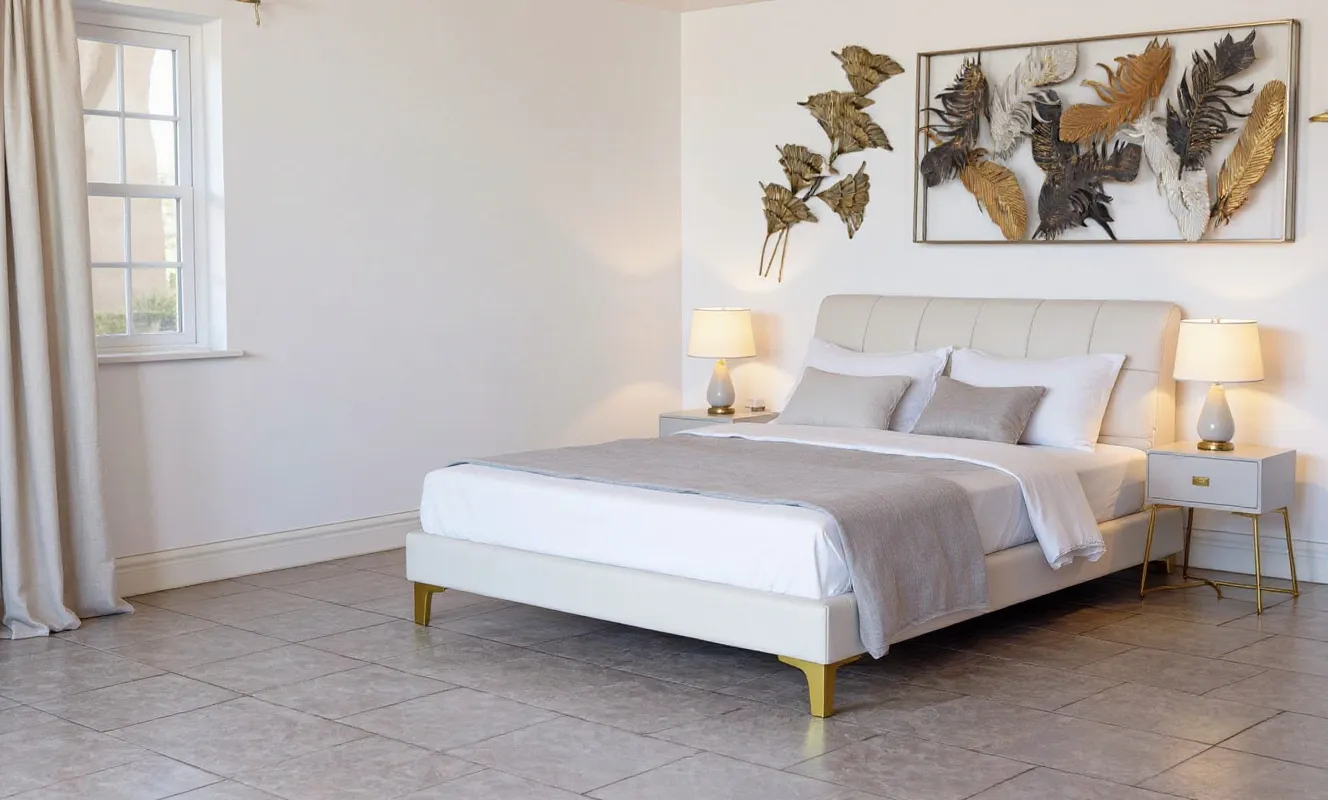 Produse - Pat Medusa 140x190 cm Tapitat Catifea Nuanta Crem Somiera Inclusa (cod 9925-01)