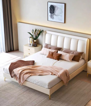 Paturi - Pat Medusa 160x190 cm Tapitat Catifea Nuanta Crem Somiera Inclusa (cod 9925)