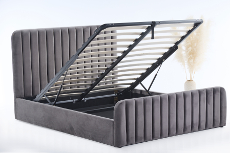 Produse - Pat Melinda 160x200 Lada de Depozitare Tapitat Catifea Gri (cod: ML-2202A)