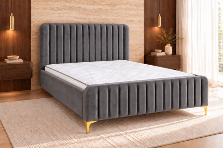 Paturi - Pat Melinda 160X200 Tapitat Catifea Gri Somiera Inclusa