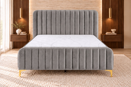 Paturi - Pat Melinda 180X200 Tapitat Catifea Gri Somiera Inclusa