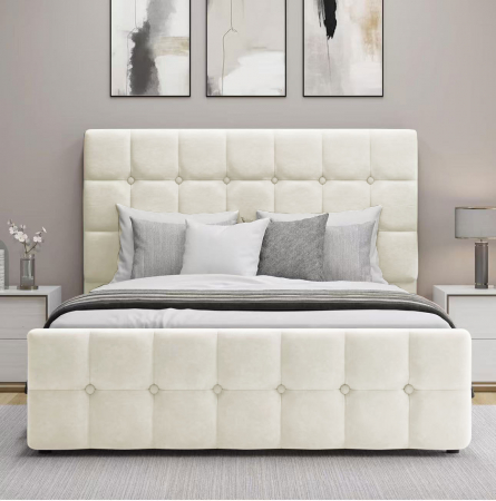 Pat Metropol 160x200 cm Lada Depozitare Tapitat Ivory Somiera inclusa [2]