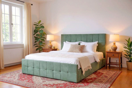 Produse - Pat Metropol 180x200 cm Lada Depozitare Tapitat Verde Somiera inclusa