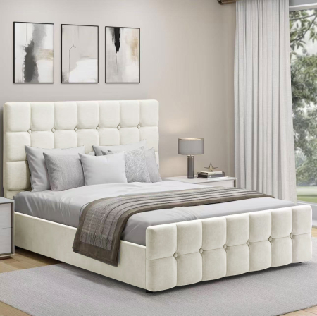 Produse - Pat Metropol 180x200 cm Lada Depozitare Tapitat Ivory Somiera Inclusa