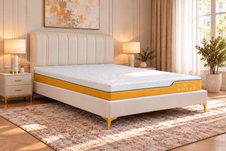 Paturi - Pat Minelli 140x190 cm Tapitat Catifea Nuanta Crem Somiera Inclusa (cod RC65)
