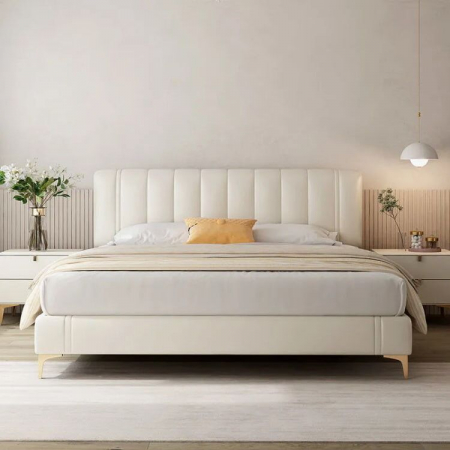 Paturi - Pat Minelli 160x190 cm Tapitat Catifea Nuanta Crem Somiera Inclusa (cod RC65)