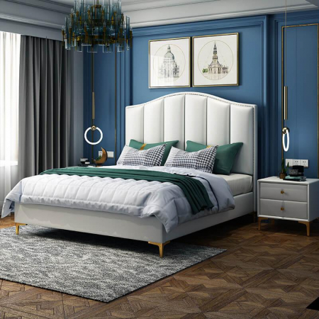 Paturi - Pat Musset 160x190 cm Tapitat Catifea Nuanta Crem Somiera Inclusa (cod 6607)