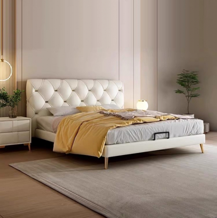 Paturi - Pat Myra 160x190 cm Tapitat Catifea Nuanta Crem Somiera Inclusa (cod RC80)