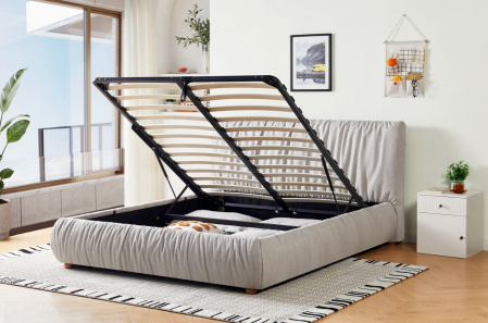 Produse - Pat President 160x200 cm Lada Depozitare Tapitat Stofa Bej Somiera Inclusa ( ML 2506 )