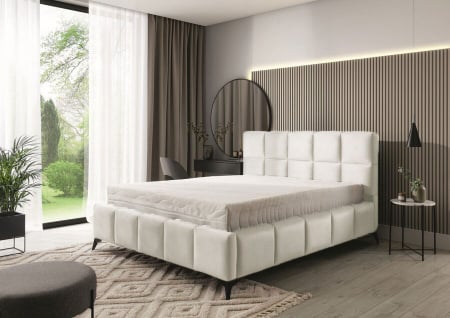 Produse - Pat Rubik 180x200 cm Tapitat Catifea Crem Somiera Inclusa  Marketmob