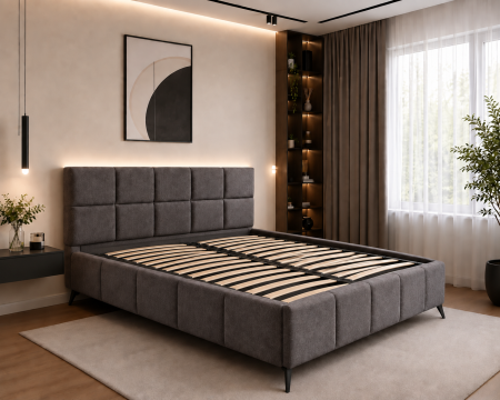 Produse - Pat Rubik 180x200 cm Tapitat Stofa Gri Somiera Inclusa (cod ML2223-15)