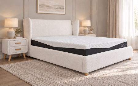 Paturi - Pat Sigma 160x200 cm Tapitat Stofa Teddy Nuanta Alb Somiera Inclusa