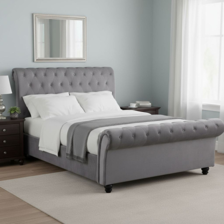 Produse - Pat Silver 140x200 cm Tapitat Catifea Taupe