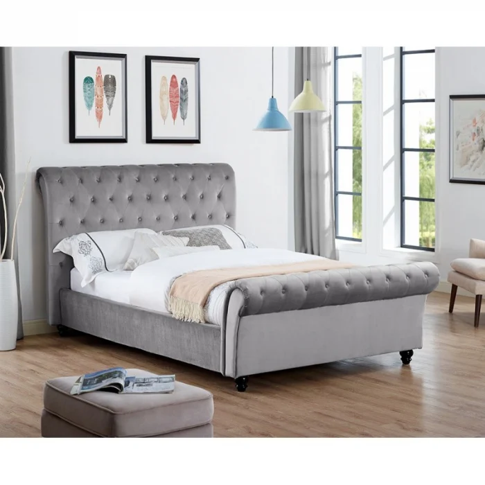 Paturi - Pat Silver 160x200 cm Tapitat Catifea Dark Grey