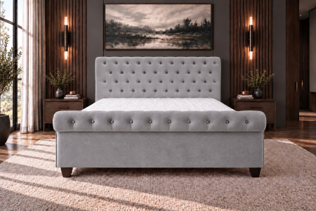 Paturi - Pat Silver 180x200 cm Tapitat Catifea Taupe