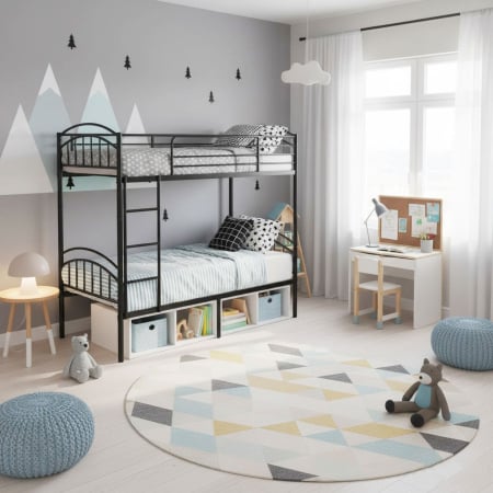 Pat Supraetajat 215x99 cm Metalic Negru Kids MBO6 [1]