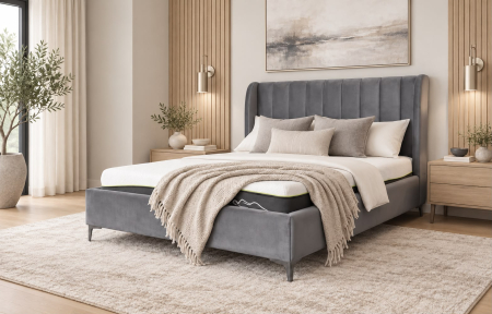 Paturi - Pat Tassimo 160X200 Tapitat Catifea Gri somiera inclusa (cod:ML2113-UF910-05 GREY)