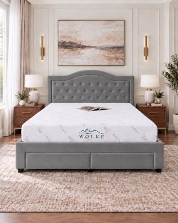 Paturi - Pat Terasino cu 4 sertare 160x200 cm Tapitat Catifea Gri