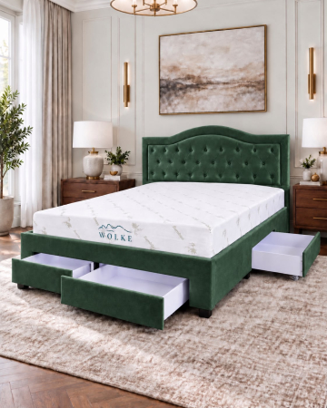 Paturi - Pat Terasino cu 4 sertare 180x200 cm Tapitat Catifea Verde
