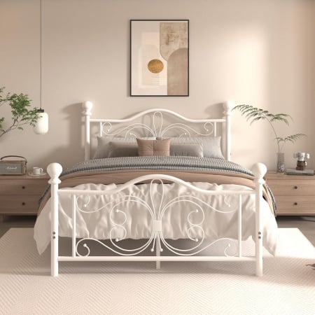 Paturi - Pat Timeless Metalic 160x200 cm Nuanta Alb Somiera Inclusa MB22