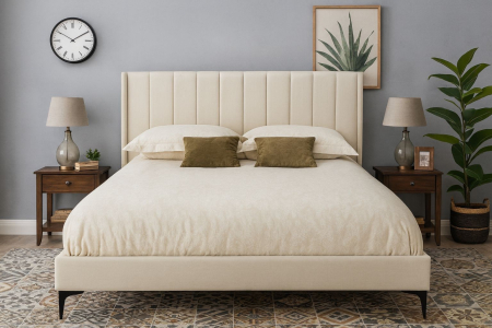 Paturi - Pat Tossino 160x200 cm Tapitat Catifea Nuanta Ivory Somiera Inclusa Marketmob