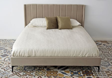 Paturi - Pat Tossino 160x200 cm Tapitat Catifea Gri Somiera Inclusa (cod L17)
