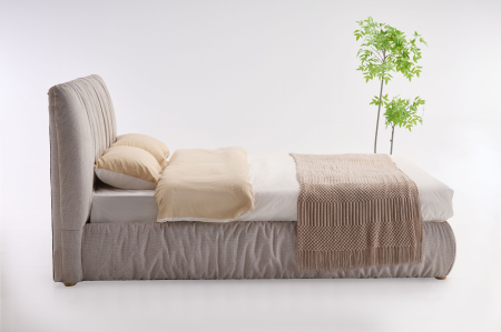 Pat Venere 160x200 cm Lada Depozitare Tapitat Stofa Bej Somiera Inclusa ( ML 2506 ) [2]