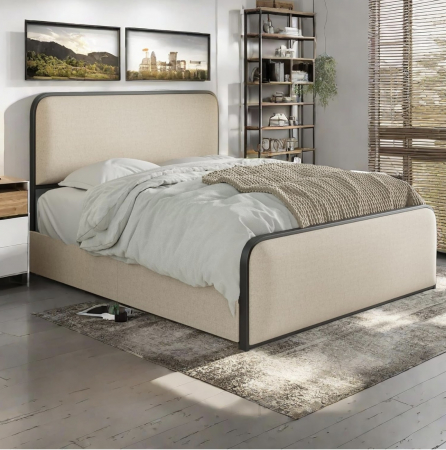 Paturi - Pat Vida 180x200 cm 4 Sertare Tapitat Stofa Bej Somiera Metalica Inclusa Model M20
