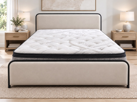 Paturi - Pat Vida 180x200 cm Tapitat Stofa Bej Somiera Metalica Inclusa Model M20