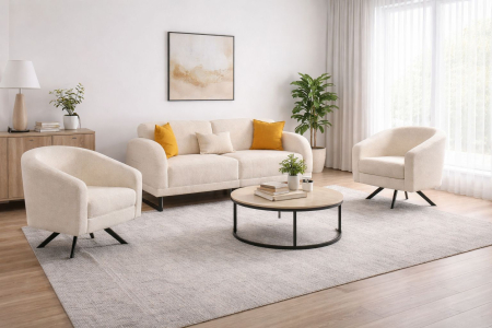 Canapele - SET 3+1+1 SERRA TAPITERIE TEDDY ALB EXTENSIBIL