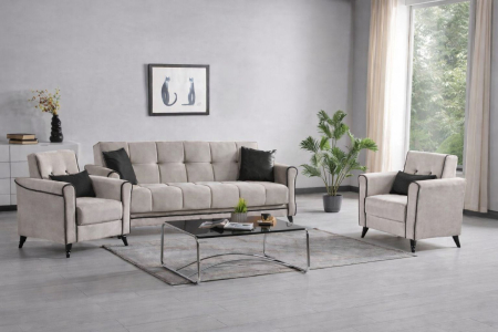 Produse - Set 3+1+1 Viktorya Lada Depozitare Tapitat Catifea Bej/Gri Inchis (cod 13205)